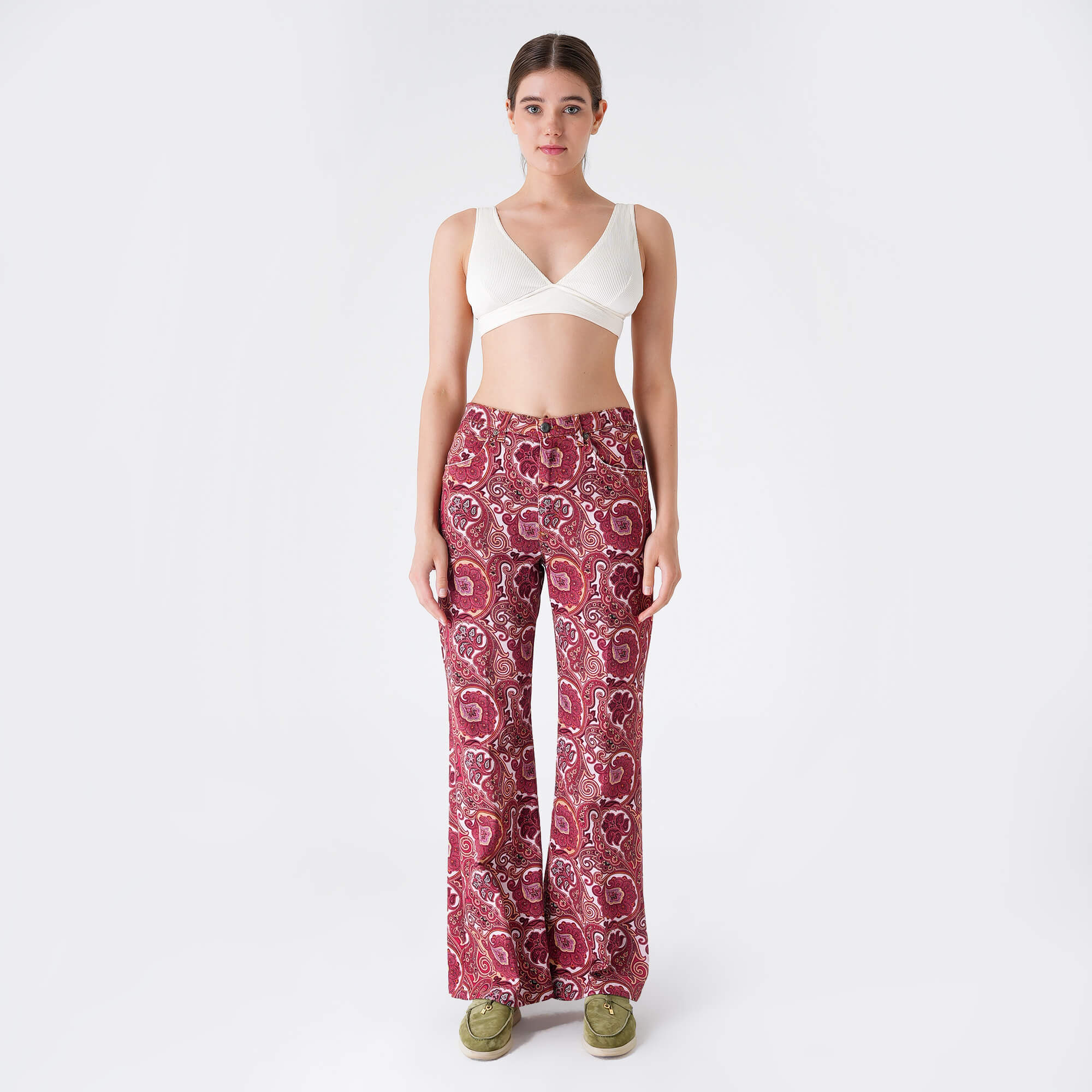 Etro - Red&Multicolor Ethnic Print Denim Pants